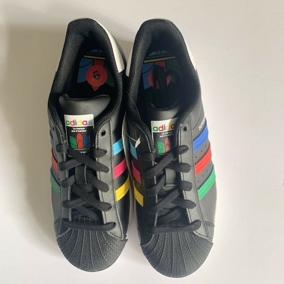 New Adidas Superstar J Colorful Striples Core Blac - Picture 2 of 5